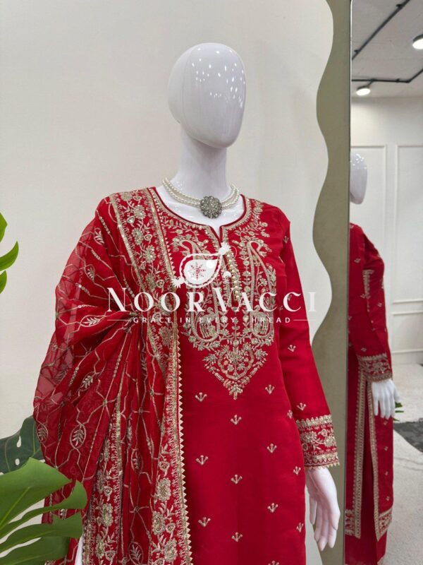 Buy Roman Silk Designer Suit with Plazo & Faux Georgette Dupatta - Image 6