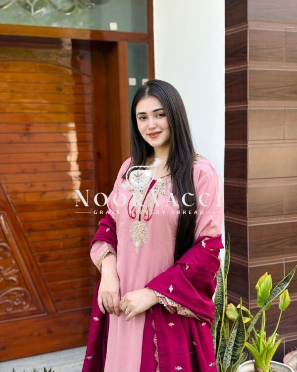 Shop Fox Georgette Codding Sequence Embroidered Top with Palazzo & Dupatta Set - Image 10