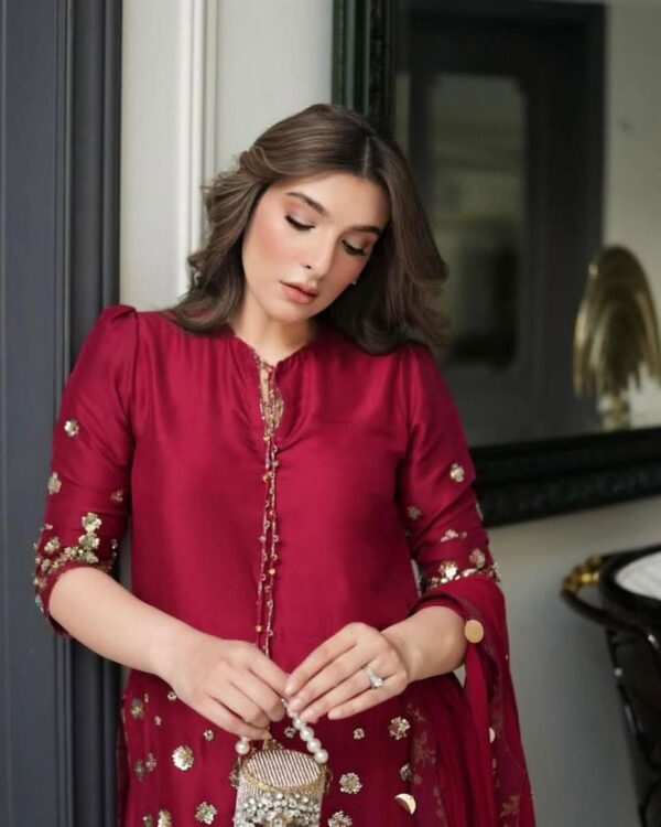 Buy Roman Silk Embroidered Farshi Salwar with Dupatta Set - Image 10