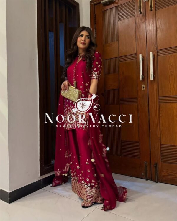 Buy Roman Silk Embroidered Farshi Salwar with Dupatta Set - Image 12