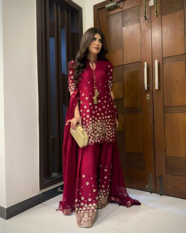 Buy Roman Silk Embroidered Farshi Salwar with Dupatta Set - Image 13