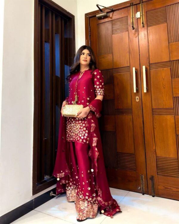 Buy Roman Silk Embroidered Farshi Salwar with Dupatta Set