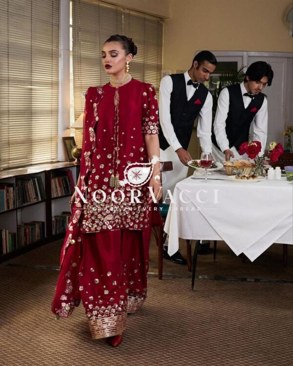 Buy Roman Silk Embroidered Farshi Salwar with Dupatta Set - Image 7