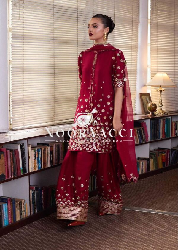 Buy Roman Silk Embroidered Farshi Salwar with Dupatta Set - Image 2