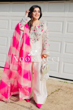 Buy Vichitra Silk Embroidered Farshi Salwar with Organza Dupatta