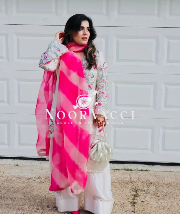 Buy Vichitra Silk Embroidered Farshi Salwar with Organza Dupatta - Image 2