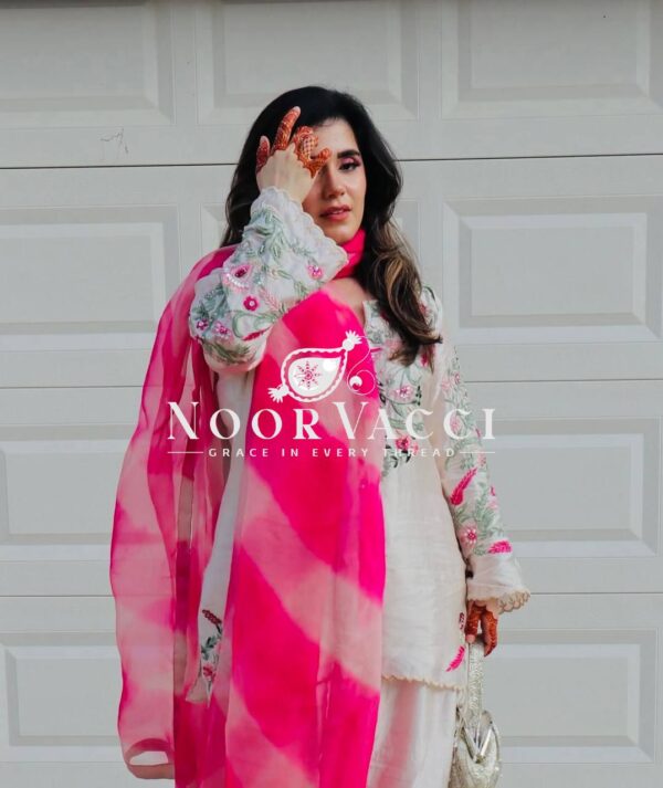 Buy Vichitra Silk Embroidered Farshi Salwar with Organza Dupatta - Image 3