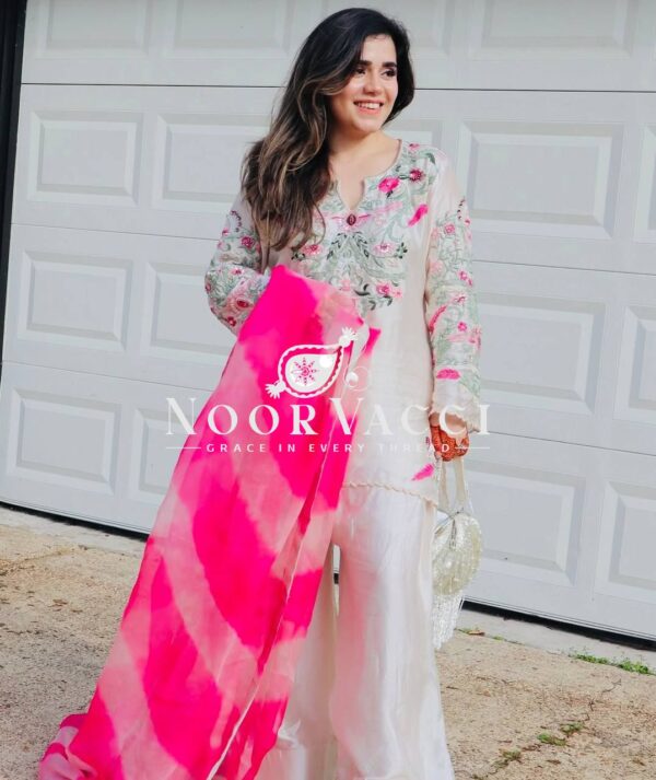 Buy Vichitra Silk Embroidered Farshi Salwar with Organza Dupatta - Image 6