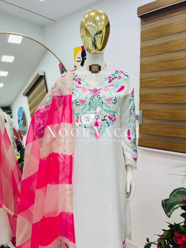 Buy Vichitra Silk Embroidered Farshi Salwar with Organza Dupatta - Image 8