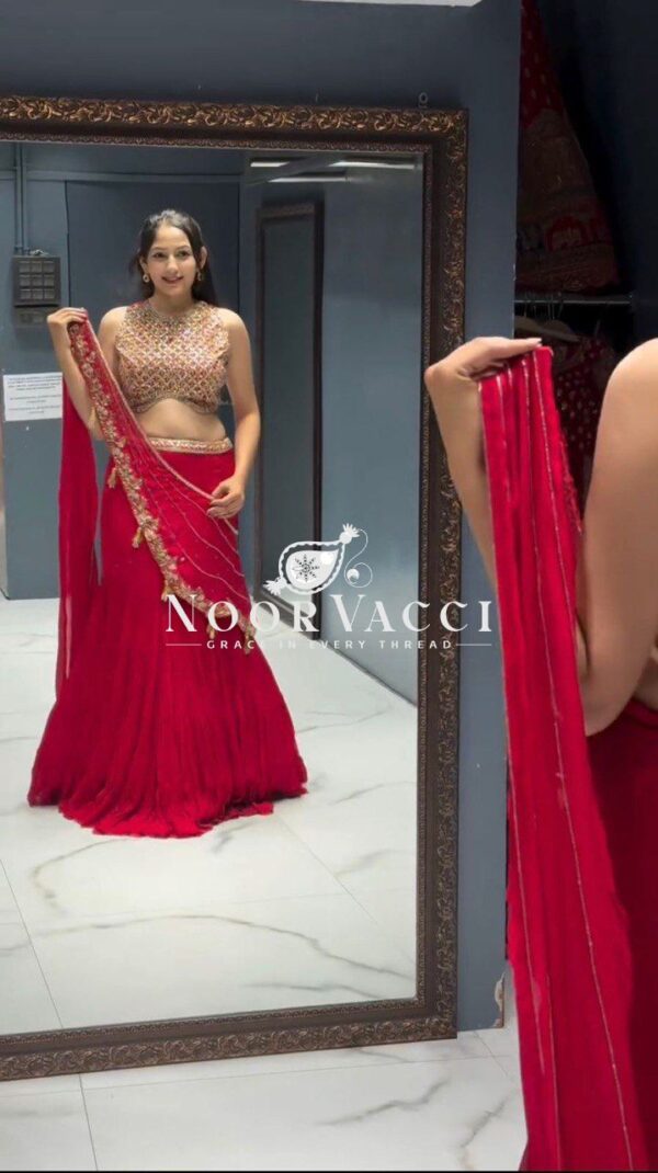 Buy Faux Georgette Ready-to-Wear Lehenga Saree with Embroidered Blouse - Image 3