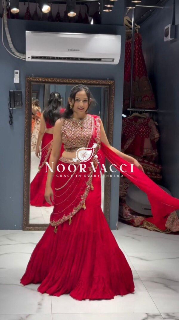 Buy Faux Georgette Ready-to-Wear Lehenga Saree with Embroidered Blouse - Image 4