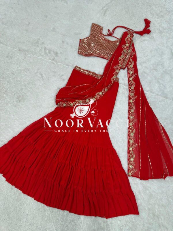 Buy Faux Georgette Ready-to-Wear Lehenga Saree with Embroidered Blouse - Image 5