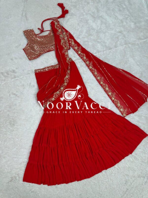 Buy Faux Georgette Ready-to-Wear Lehenga Saree with Embroidered Blouse - Image 7