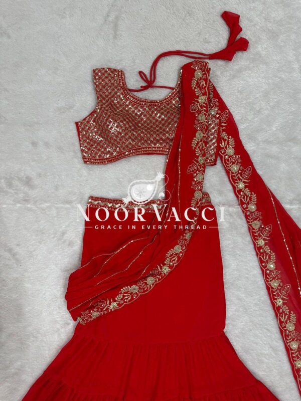 Buy Faux Georgette Ready-to-Wear Lehenga Saree with Embroidered Blouse - Image 8