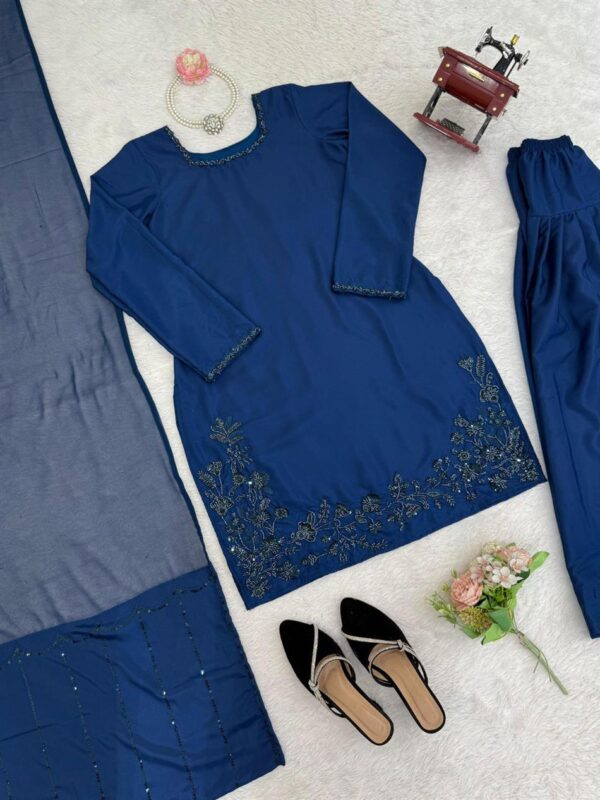 Buy Natural Crepe Farshi Suit with Beads & Thread Work Dupatta - Image 12