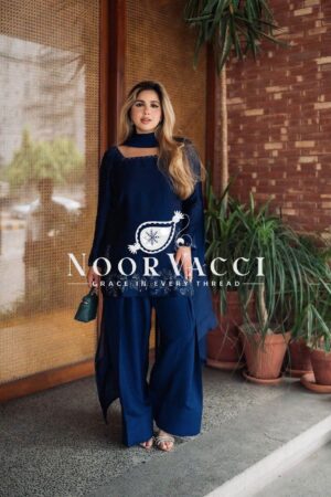 Buy Natural Crepe Farshi Suit with Beads & Thread Work Dupatta
