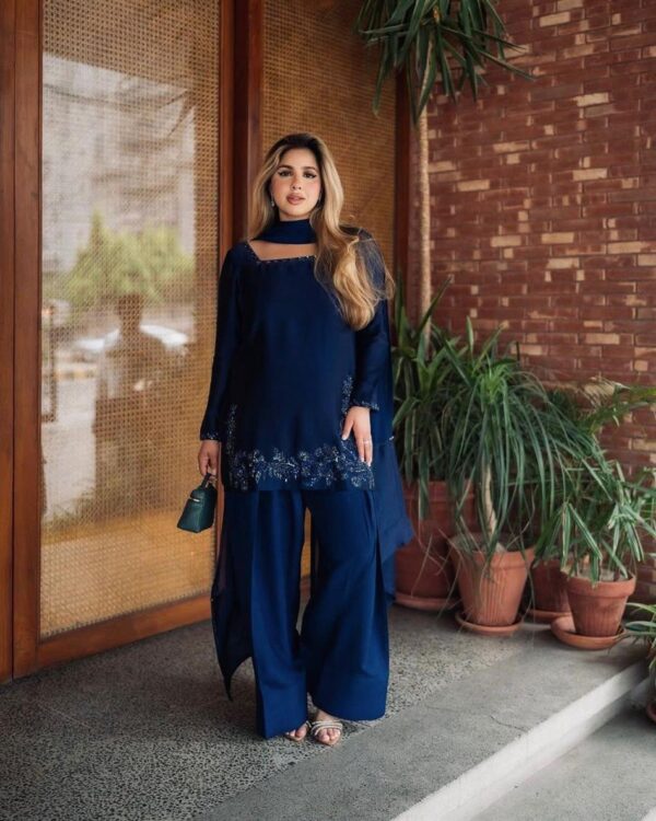 Buy Natural Crepe Farshi Suit with Beads & Thread Work Dupatta