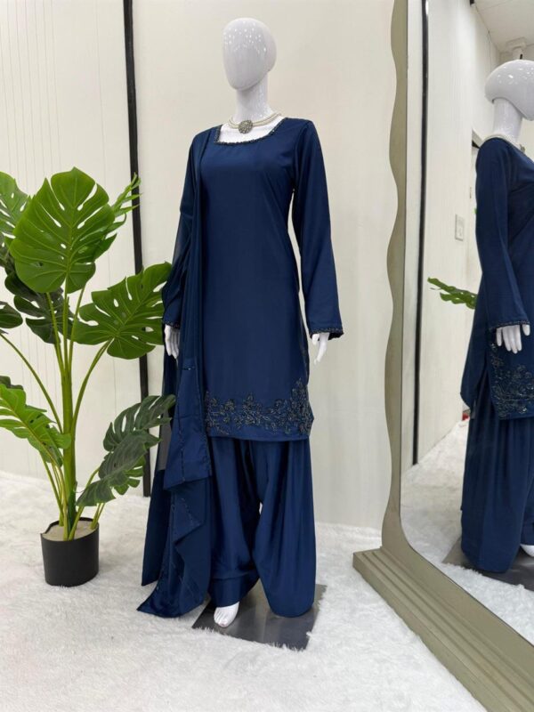 Buy Natural Crepe Farshi Suit with Beads & Thread Work Dupatta - Image 8