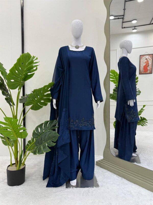 Buy Natural Crepe Farshi Suit with Beads & Thread Work Dupatta - Image 7