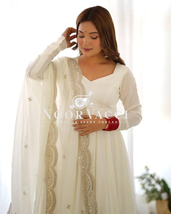 Shop Romansilk Chanderi Embroidered Anarkali Set with Dupatta and Pant - Image 3