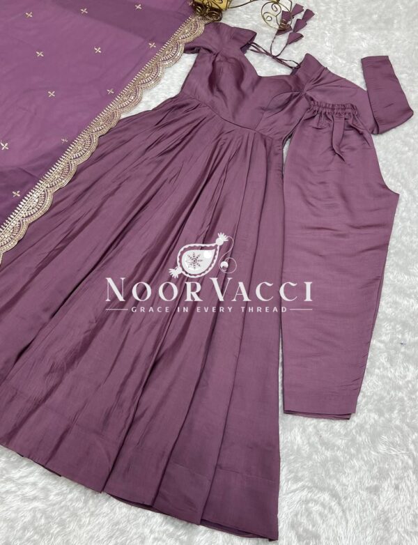 Buy Romansilk Chanderi Embroidered Anarkali Set with Dupatta and Pant - Image 9
