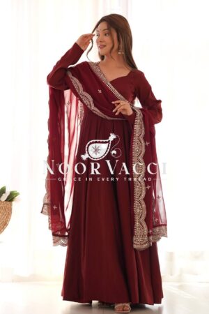 Buy Romansilk Chanderi Embroidered Anarkali Set with Dupatta and Pant