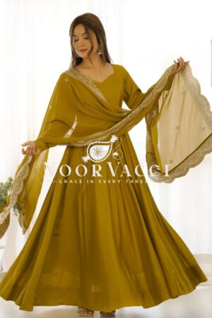 Buy Romansilk Chanderi Embroidered Anarkali Set with Dupatta and Pant