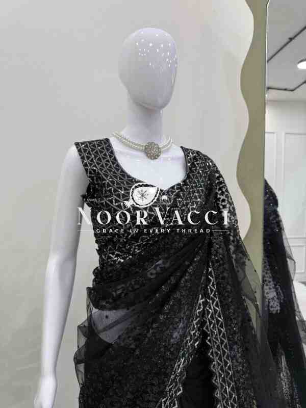 Soft Net Sequin Work Designer Saree with Matching Blouse - Image 3