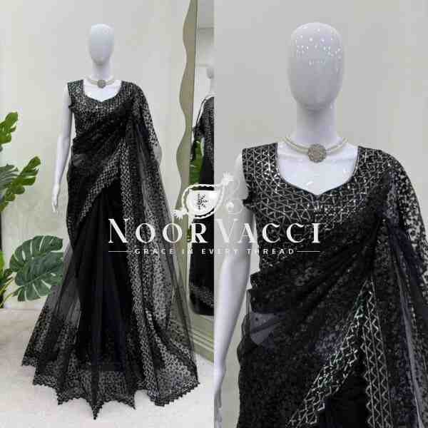Soft Net Sequin Work Designer Saree with Matching Blouse - Image 2