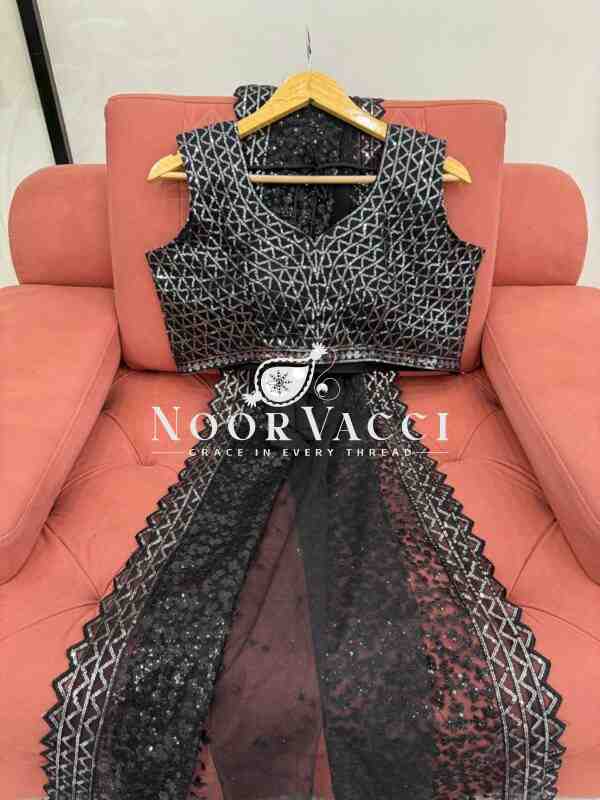 Soft Net Sequin Work Designer Saree with Matching Blouse - Image 5