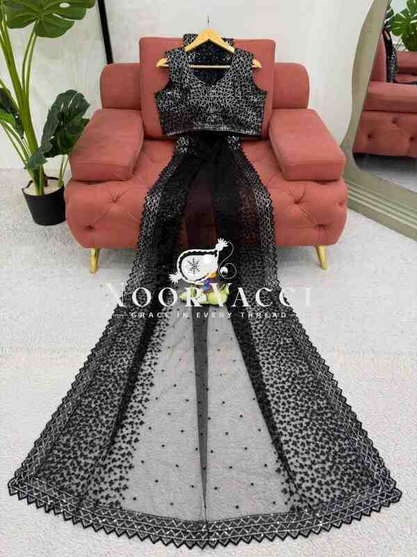 Soft Net Sequin Work Designer Saree with Matching Blouse - Image 6