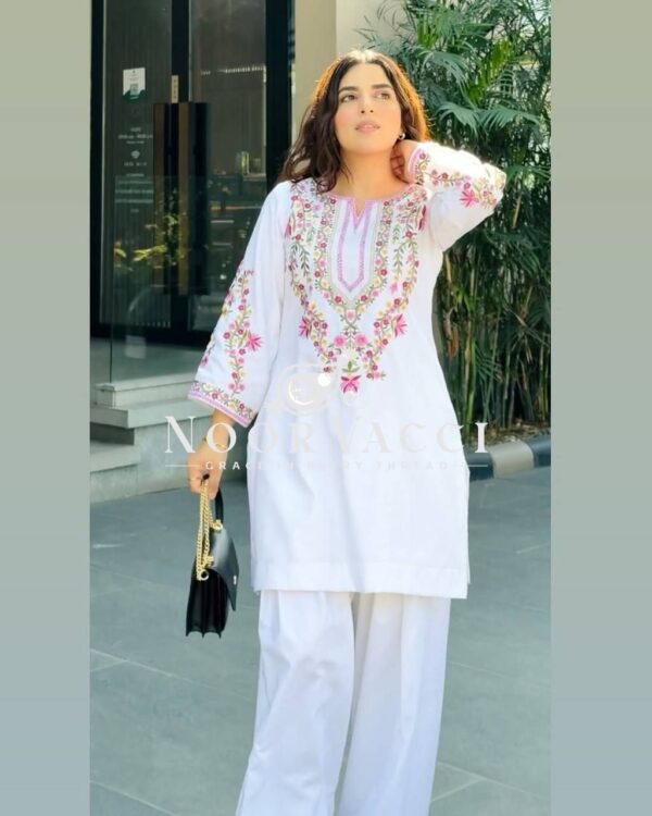 Buy Natural Crepe Silk Embroidered Set with Farshi Pant & Dupatta