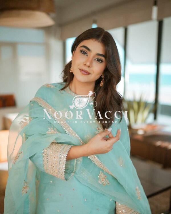 Buy Chinon Silk Embroidered Top with Palazzo & Tissue Dupatta Set - Image 8