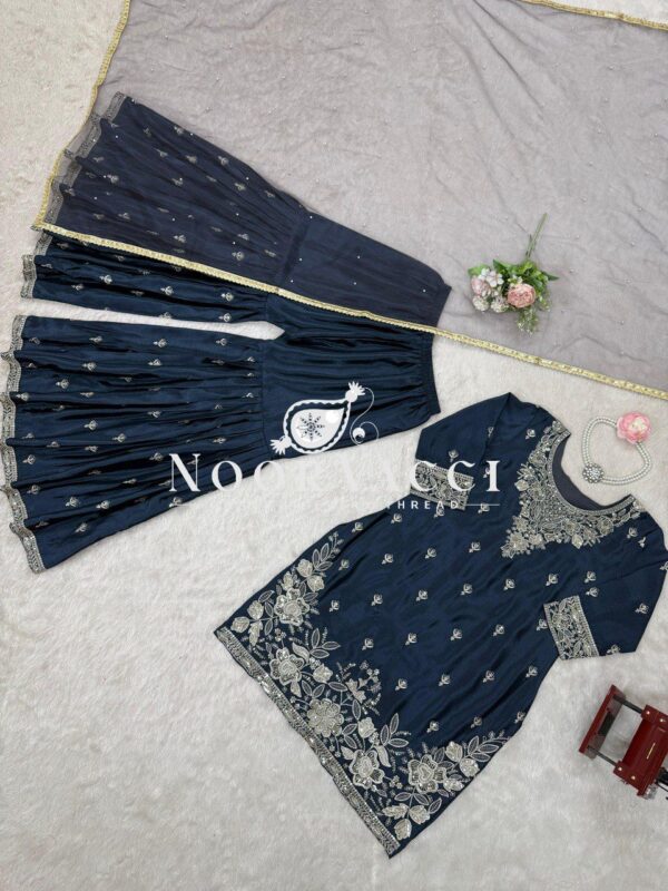 Buy Heavy Chinon Embroidered Suit with Sharara & Pearl Work Dupatta - Image 4