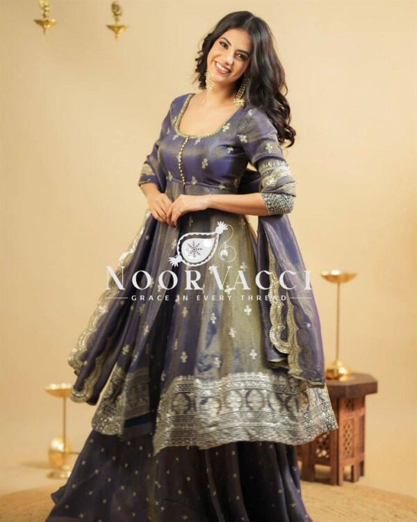 Buy Shimmer Silk Embroidered Suit with Lehenga & Dupatta Set