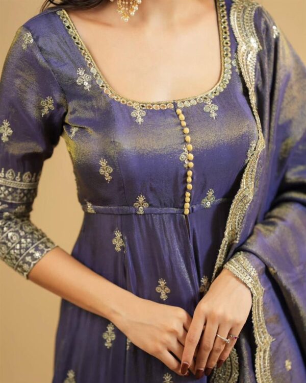 Buy Shimmer Silk Embroidered Suit with Lehenga & Dupatta Set - Image 6