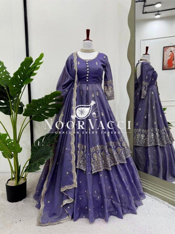 Buy Shimmer Silk Embroidered Suit with Lehenga & Dupatta Set - Image 8