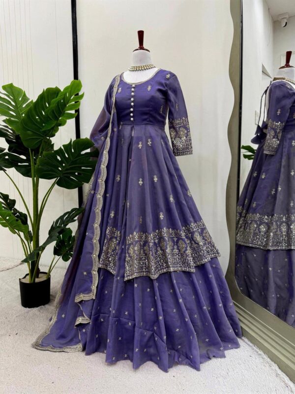 Buy Shimmer Silk Embroidered Suit with Lehenga & Dupatta Set - Image 9