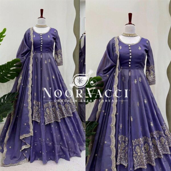 Buy Shimmer Silk Embroidered Suit with Lehenga & Dupatta Set - Image 7
