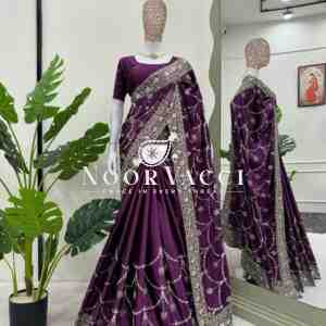 Japan Satin Silk Saree with Thread & Sequin Work and Matching Blouse