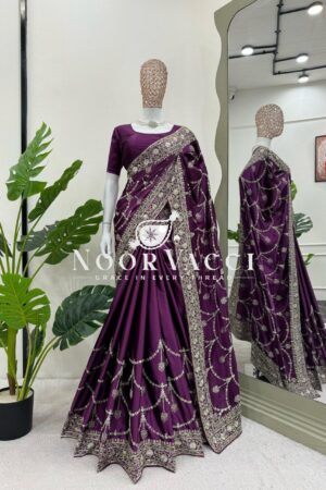 Shop Japan Satin Silk Saree with Thread & Sequin Work and Matching Blouse