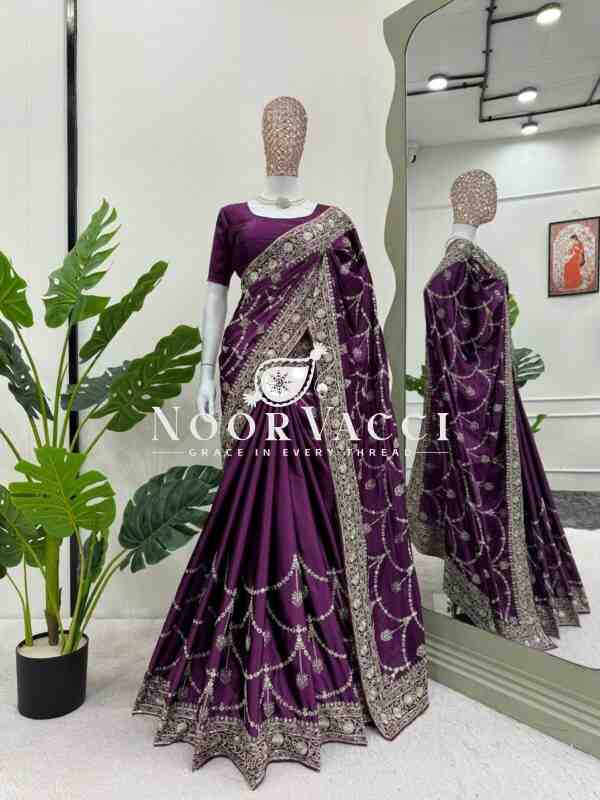 Japan Satin Silk Saree with Thread & Sequin Work and Matching Blouse