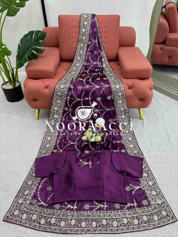 Japan Satin Silk Saree with Thread & Sequin Work and Matching Blouse - Image 4