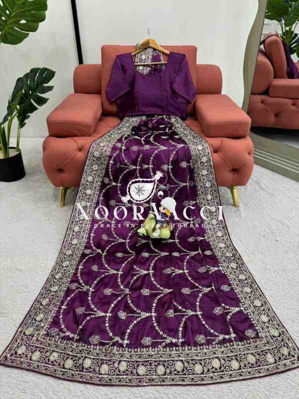 Japan Satin Silk Saree with Thread & Sequin Work and Matching Blouse - Image 5