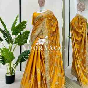 Japan Satin Silk Saree with Thread & Sequin Work and Matching Blouse