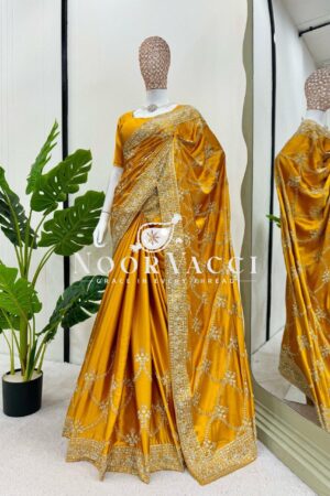 Buy Japan Satin Silk Saree with Thread & Sequin Work and Matching Blouse
