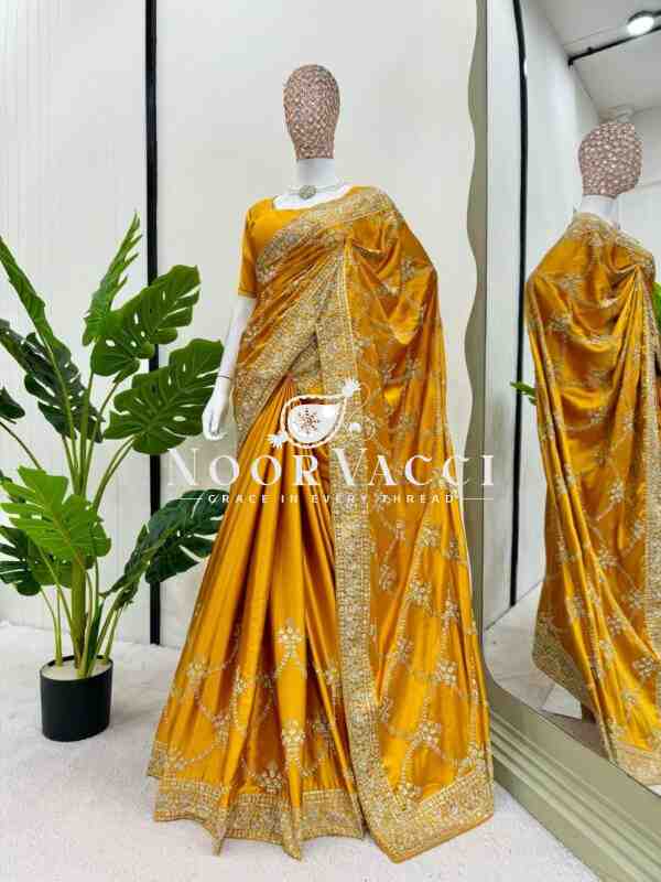 Japan Satin Silk Saree with Thread & Sequin Work and Matching Blouse