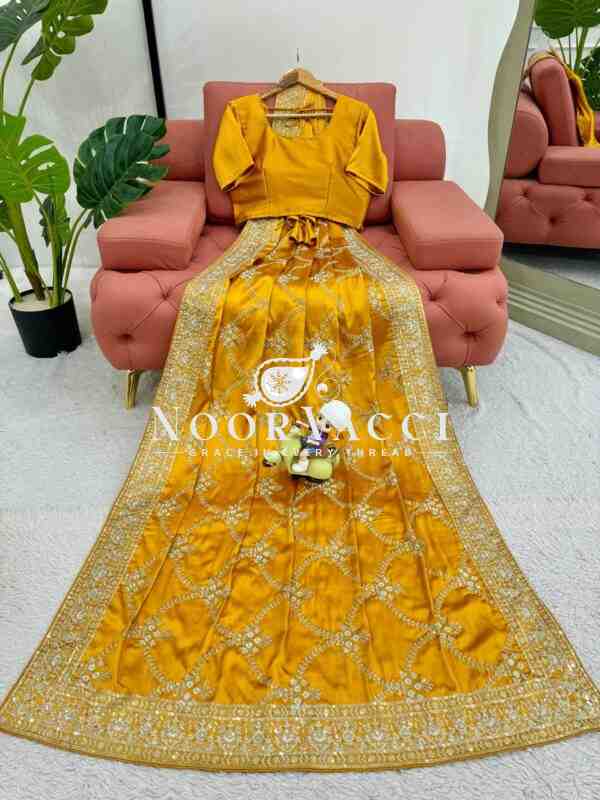 Japan Satin Silk Saree with Thread & Sequin Work and Matching Blouse - Image 5