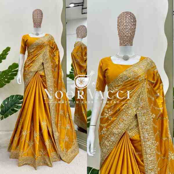 Japan Satin Silk Saree with Thread & Sequin Work and Matching Blouse - Image 2