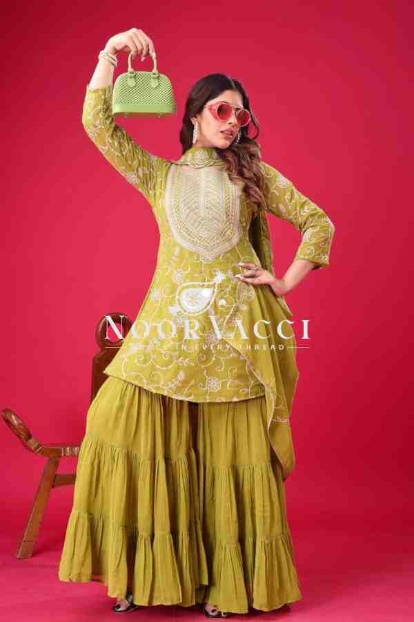 Designer Georgette Top-Sharara & Dupatta Set with Heavy Embroidery - Image 2